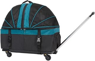 Bolsa transportadora para animais de estimação para cães/gatos pequenos Porta-bagagens de viagem para animais de estimação com rodas destacáveis Carrinho de bebê para cães de viagem Assento de carro para animais de estimação com lateral macia para gatos (azul)