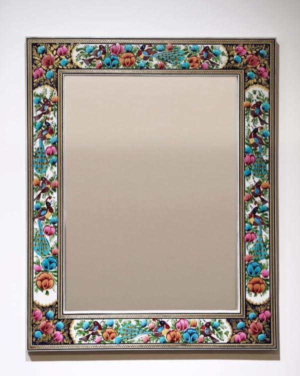 Miroir décoratif émaillé oiseaux fleurs relief peinture main 50x40.5