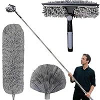 Staubwedel Teleskop 6m, Reinigungsset für Staubwedel mit Teleskopierbarer Verlängerungsstange 1,5 bis 4,9 m, Staubwischer Mikrofaser, Spinnwebenbesen mit Teleskopstiel, Fensterwischer