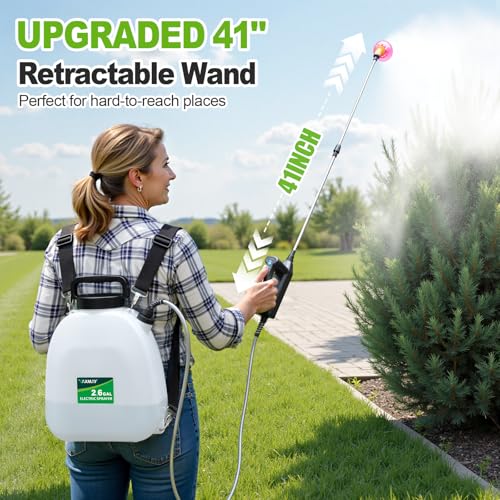 Image of Battery Powered Sprayer 2.6 Gallon, Backpack Sprayer with 3 Adjustable Forces, Battery Indicator, 5 Mist Nozzles, 41 inch Retractable Wand, USB Rechargeable Garden Sprayer for Weed Lawn Yard