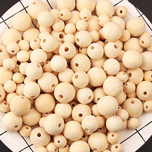 ZesNice Holzperlen zum Auffädeln, 610 Stück Natur Runde Holzperlen mit Loch für Makramee, 3 Größen (10mm 12mm 16mm) Cover