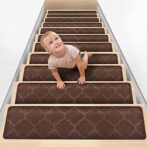 Octbird Non Slip Stair Carpet Treads 15Pcs, 8X30In Stair Treads For Wooden Steps Indoor, Non-Skid Safety Carpet Stairs Runners Rug, Staircase Step Rugs Stair Grips For Kids Elders And Pets, Brown #TOP27