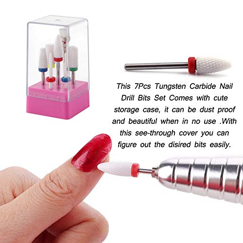 AORAEM Tungsten Carbide Nail Drill Bits Set 7Pcs Acrylic Nail File Drill Bit For Nail Electric Drilling Machine Accessory Manicure Pedicure 3/32" (#2)