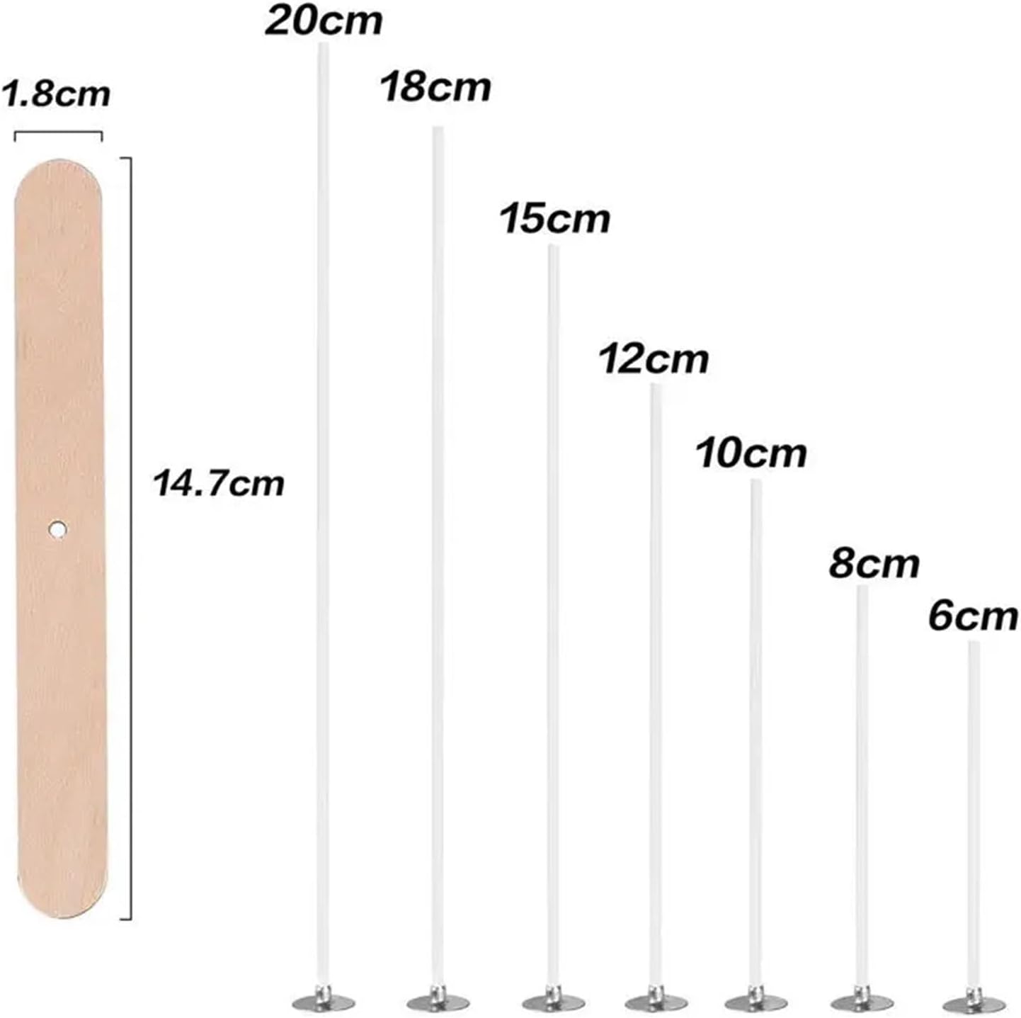 Cotton Candle Wick 600pcs Multiple Sizes Waxed Cotton Thread Candle Wick Smokeless Wick & Holder Candle Making Set Accessories Wicks Bracket(6cm)