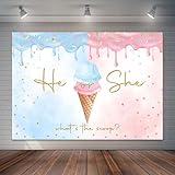 Joliaco Ice Cream Gender Reveal Backdrop Summer He or She Ice Cream Photography Background Gold Dots What's The Scoop Gender Reveal Cake Table Banner Decor (7x5ft)