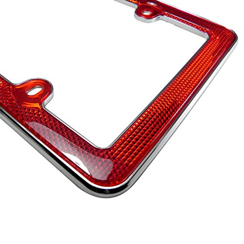 Carbeyondstore 42124 Red Reflector Chrome Plastic License Plate Frame thumb #2