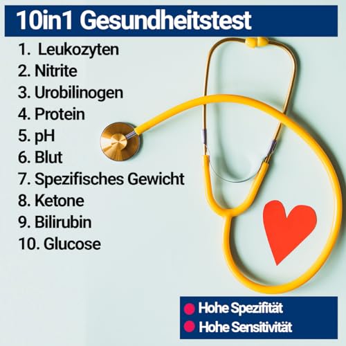25x Gesundheitstest 10in1 Urin mit 10 Indikatoren für Ernährung & Bewusstsein Analyse Teststreifen – Glucose, Ketone - Urinanalyse für Zuhause