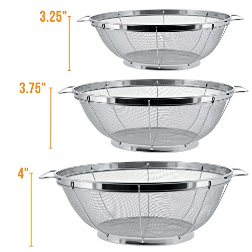 U.s. Kitchen Supply - 3 Piece Colander Set - Stainless Steel Mesh Strainer Net Baskets With Handles & Resting Base - 11" 5 Quart, 9.5" 4 Quart And 8.5" 3 Quart - Strain, Drain, Rinse, Steam Or Cook #TOP2