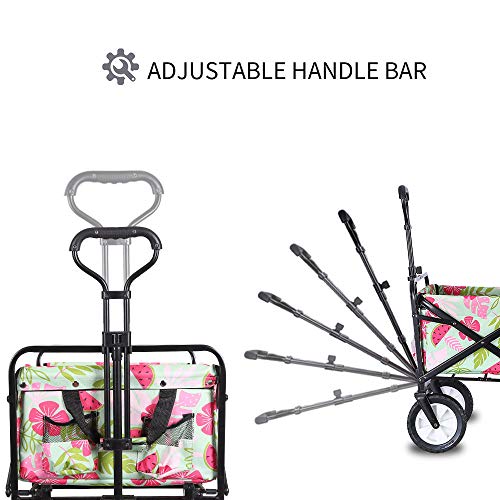 WHITSUNDAY Collapsible Folding Garden Outdoor Park Utility Wagon Picnic Camping Cart 8" Wheels with Rear Storage (Standard Size with Rear Storage, Summer) - Thumbnail 3