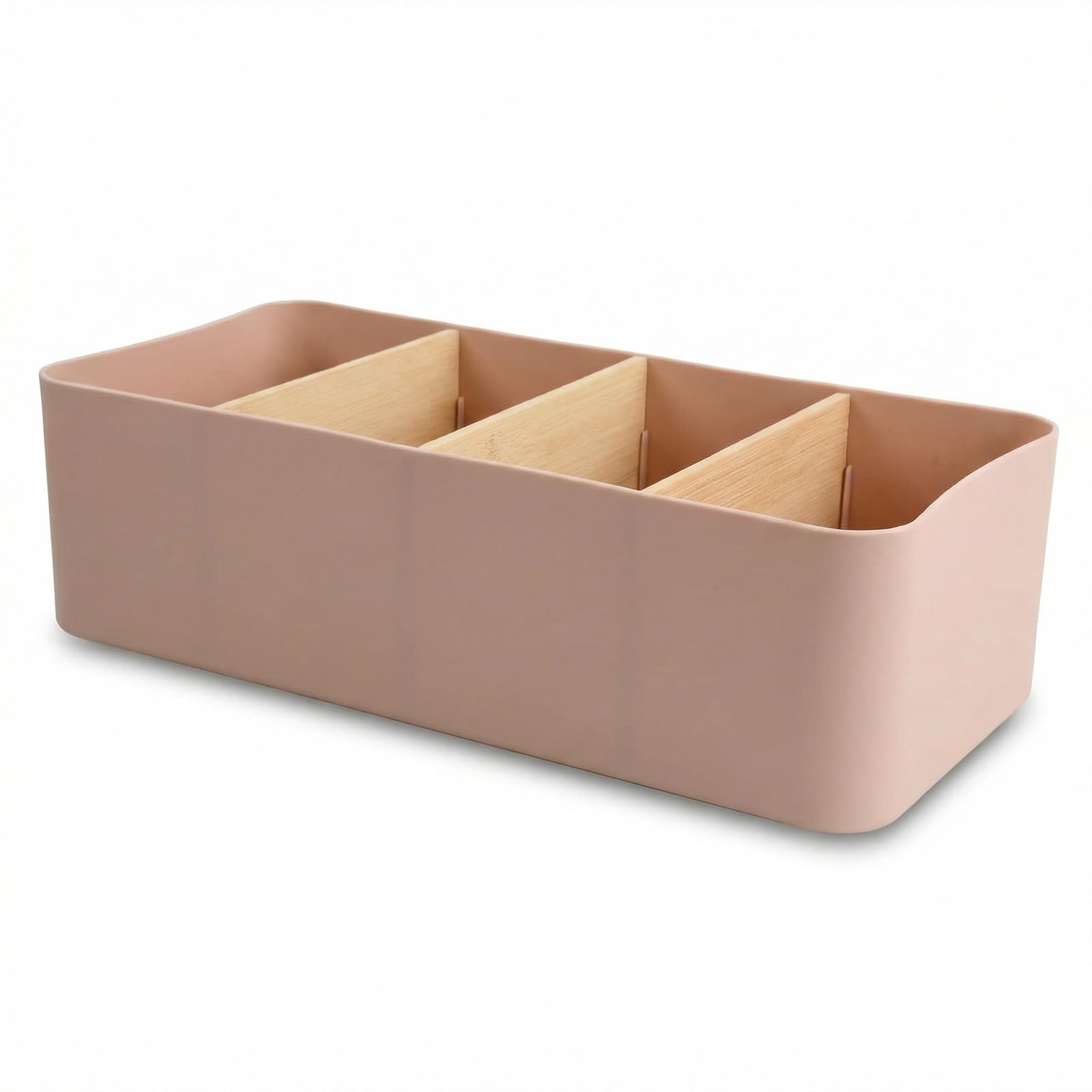 Schreibtisch Organizer, 4 Fächer Stiftehalter Bambus, Büro Organizer, Aufbewahrungsbox Desk Organizer für Stifte, Kosmetika (Rosa)