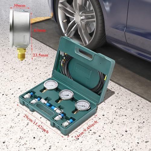 NICCOO Hydraulisches Manometer-Kit, 8700PSI Stark Hydraulikdrucktestkit Druckprüfgerät, 250Bar-600Bar Edelstahl Manometer Testmessgerät Set mit Testkupplungen Testschlauch für Bagger Baumaschine