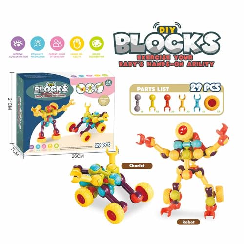 Colorful Building Block Set, 29 Pieces, Multicolor Plastic Robot/Chariot (10.2 x 2.8 x 8.3 in) by Generic - Used condition - Image 9