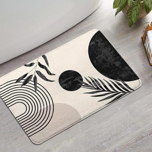 Black and White Boho Bathroom Rugs Non-Slip Small Bath Mat,Non-Slip Soft Floor Mats Small Carpet Washable Modern Aesthetic Bathmat Shower Rug for