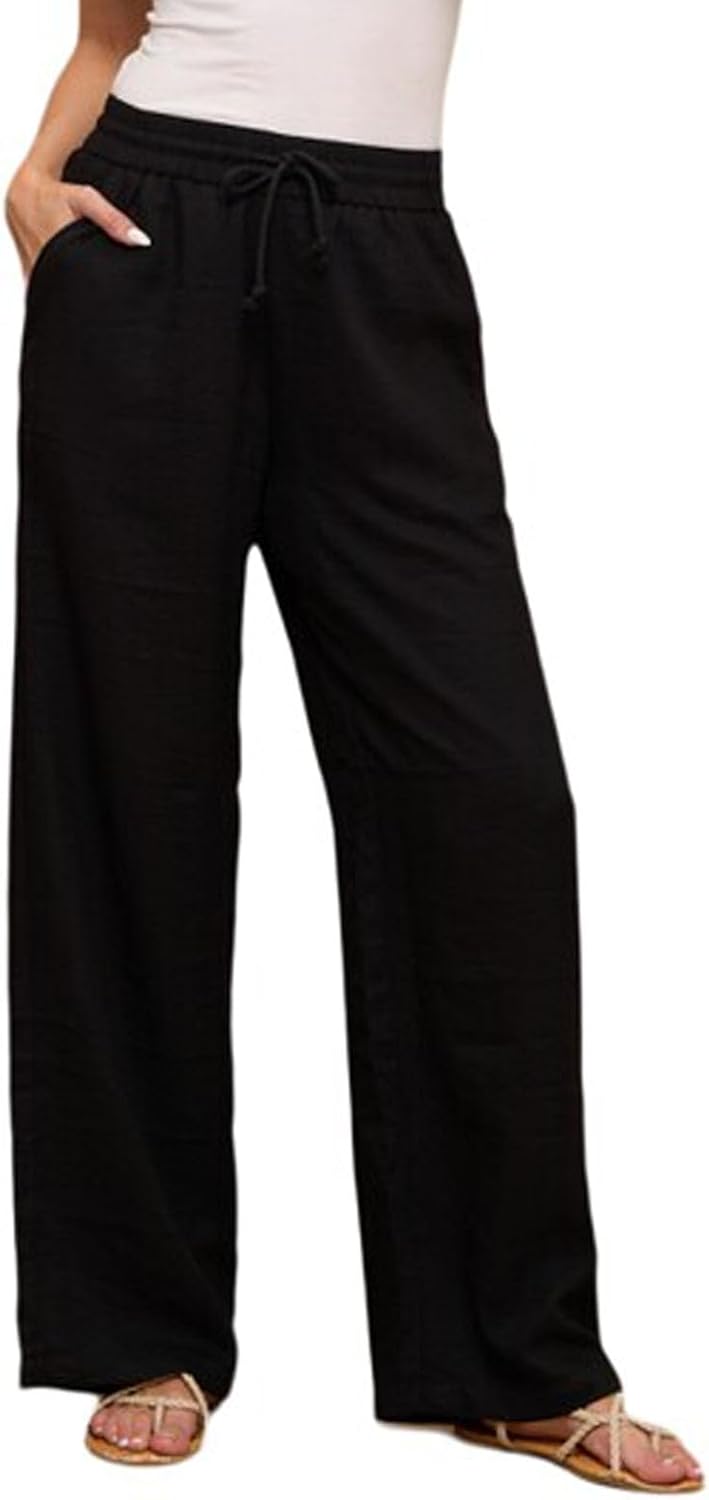 LOVER BRAND FASHION Women's High Waisted Wide Leg Pants-Drawstring Palazzo Trousers with Pockets for Summer Beach Vacation