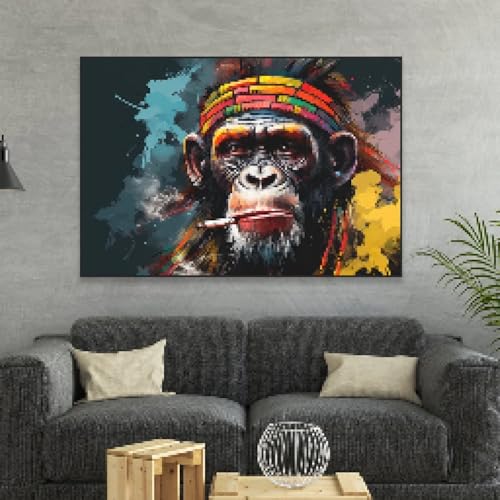 Cadre déco salon moderne chimpanzé graffiti couleur vif format 50x70 - 4