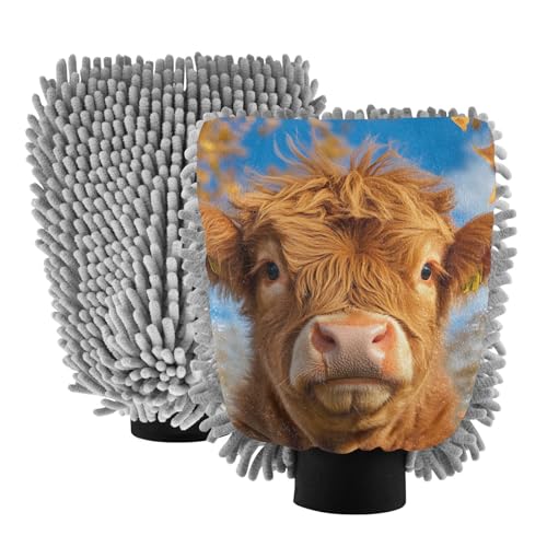 Hezely Cow and Leaf Car Wash Mitt, 2PK Scratch Free Lint-Free for Car Washing and Detailing