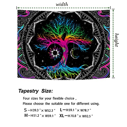 Hialimern Tree Of Life Tapestry Trippy Mandala Wall Tapestry Hippie Moon And Sun Tapestry Black Galaxy Stars Space Tapestry Colorful Boho Aesthetic Tapestry For Bedroom Living Room (M-W59.1" × H51.2) #TOP4