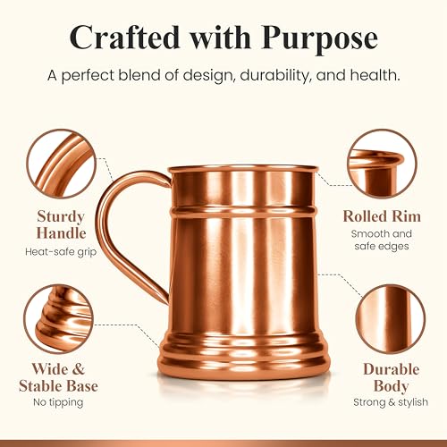 Vensure Large 22 oz Moscow Mule Copper Mug – Handcrafted 100% Pure Copper Cup Inside & Out | Thick Heavy Gauge Tankard Beer Stein Mug | Keeps Drinks Cold | Barware Gift for Cocktail & Beer Lovers by Vensure - Used condition - Image 8
