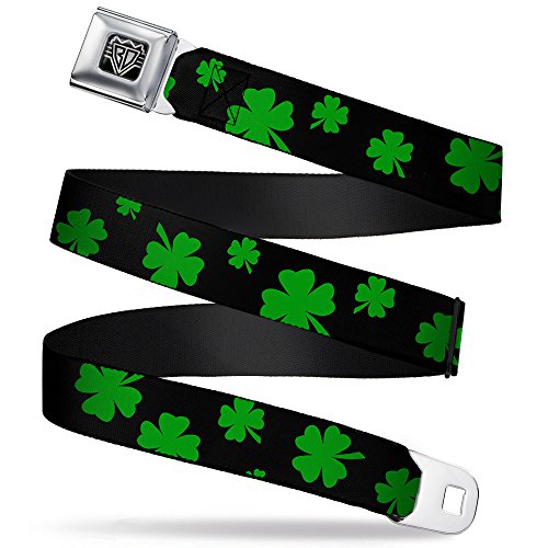 Buckle-Down Unisex-Adult's Seatbelt Belt St. Pats Regular, Strip Clovers Scattered Black/Green, 1.5" Wide-24-38 Inches