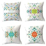 Shozhoo Impermeables Mandala Fundas de Cojín 80x80cm Funda Almohada Suave Blanco Cojines Exterior Sillas Jardin para Oficina Jardín Cama Sofá Banco Interior o Exterior Juego de 4 Funda Cojin U-8073
