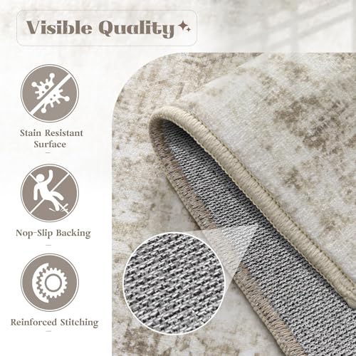 VECARF Area Rug 5x7 Washable Rug, Vintage Boho Medallion Rugs Non-Slip Soft Low Pile Large Distressed Rug Indoor Retro Carpet for Living Room Bedroom Dining Room Home Office (Taupe, 5'x7') by VECARF - Used condition - Image 6