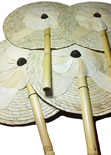 13” Hand Fans By Jacq & Jürgen 4 Pack Handmade Wicker Floral 100% Palm Hand Fan & Reed Handle – Natural Design #TOP4