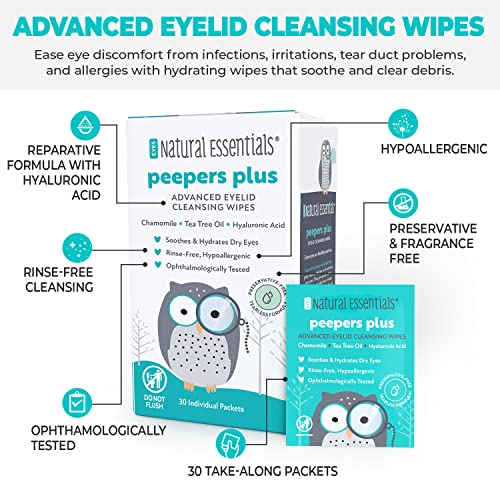 Lenços para pálpebras Peepers Plus Advanced da Natural Essentials, lenços para cílios e olhos para u
