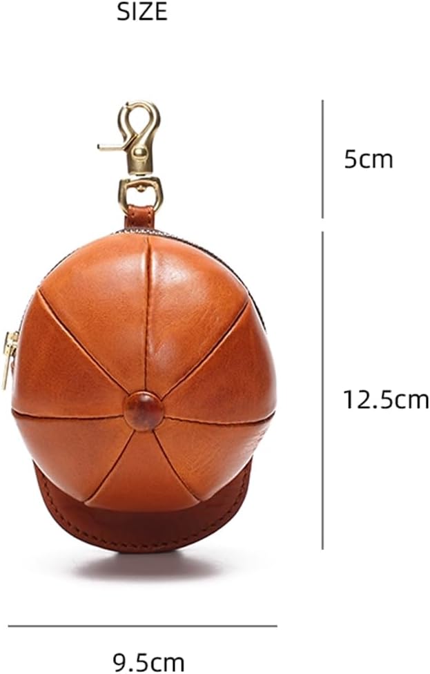 Handmade Genuine Leather Newsboy Cap Key Pouch, Original Cowhide Key Wallet & Earphone Case, Creative Hat-shaped Card/Coin Purse, 9.5x12.5x7.5cm Fashion Accessory for Men & Women