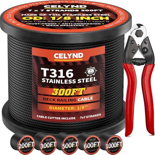 Black stainless steel cable for railing - 300ft 1/8" T316 wire rope kit