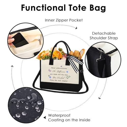 Bolso tote para regalo de jubilación - Bolso de lona inspirador para mujeres, con mensaje personalizado 'Nunca subestimes la diferencia que hiciste y las vidas que tocaste', ideal para Día de Acción de Gracias miniatura 4