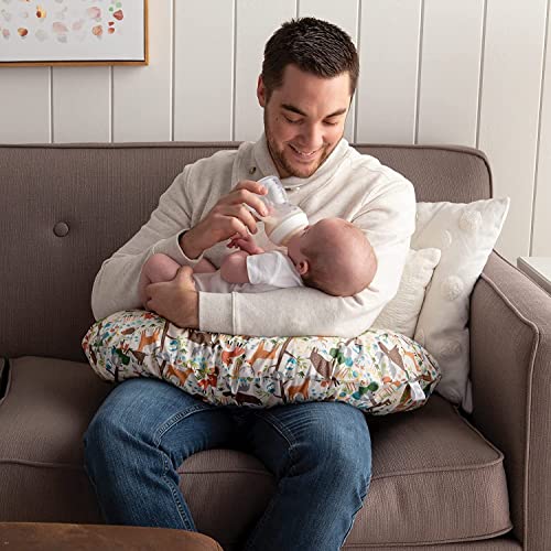 Image of ๐๐ข๐ฆ๐ ๐๐ฅ Nursing Pillow for Breastfeeding Newborn Baby | C-Shape Feeding Pillow with Removable Cotton Cover | Tummy Time, Propping & Sitting Support | Baby Feeding Pillow for Mother (White Jungle)
