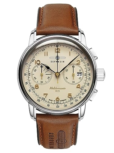 Zeppelin Leather Mediterranee Date Chronograph Tachymeter Analog Dial Color Beige Mens Watch - 96705 (B0CDCPTZG1) Amazon Price History, Amazon Price Tracker