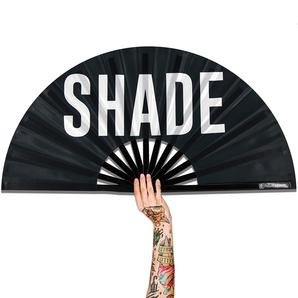 Raveahem UV Glow Rave Fan, Bamboo Folding Clack Hand Fans Foldable for Men Women, Boots on the Ground Poping Fan for EDM Festival Line Dance