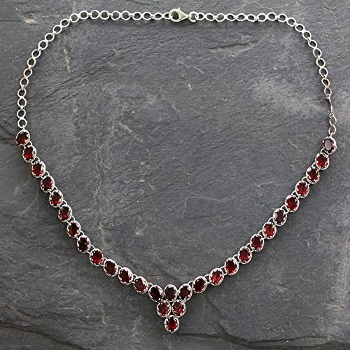 Novica Handmade Garnet Y Necklace Fair Trade Choker .925 Sterling Silver Love Rhodium Plated Red India Bollywood Birthstone Romantic [15.75 In L X 0.8 In W] 'Cascading Crimson' #TOP3
