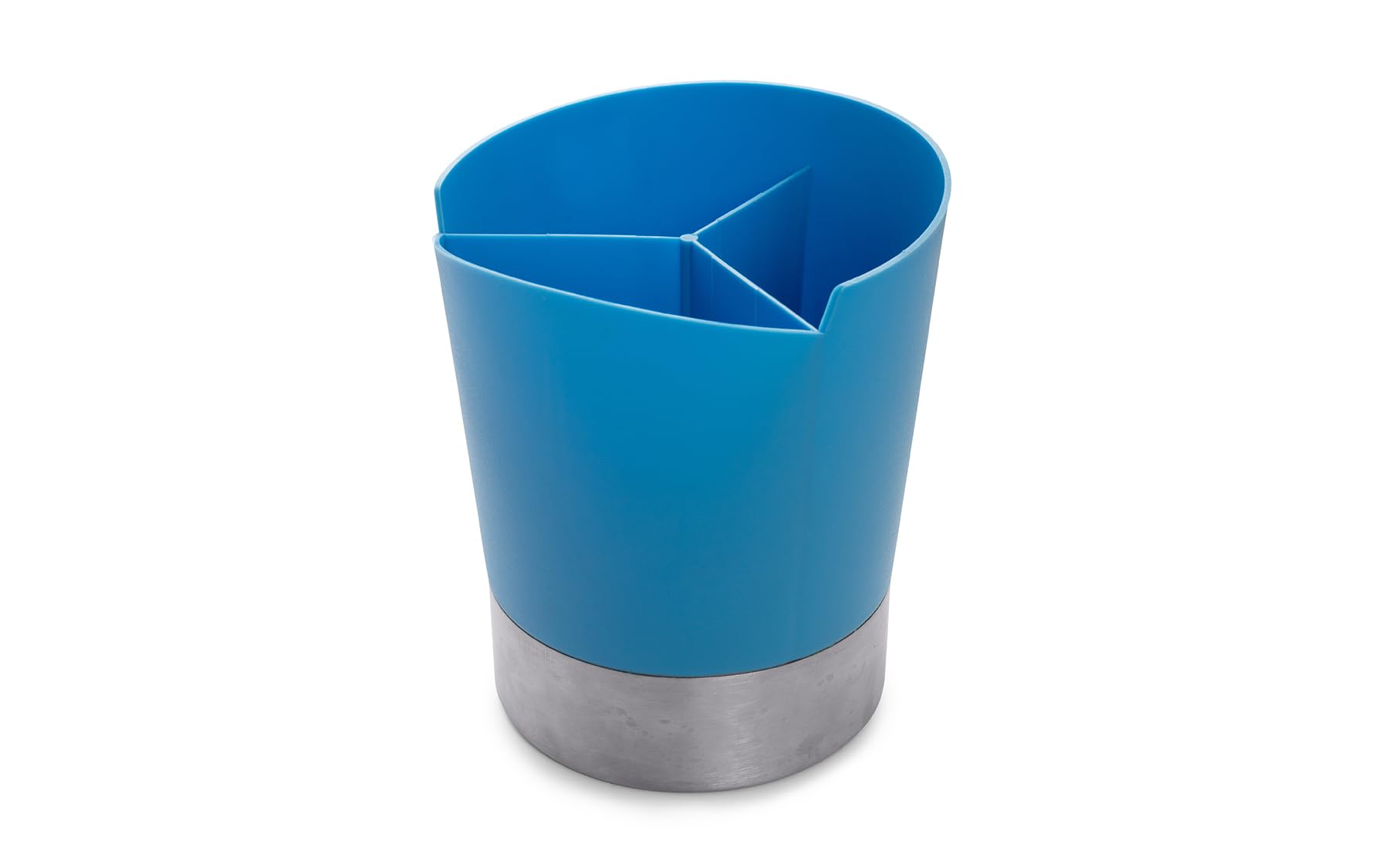 PROFESSIONAL EMPIRE EEX Desk Organizer with Compartments, Blue and Silver, Cylindrical Utensil Holder with Metal Base