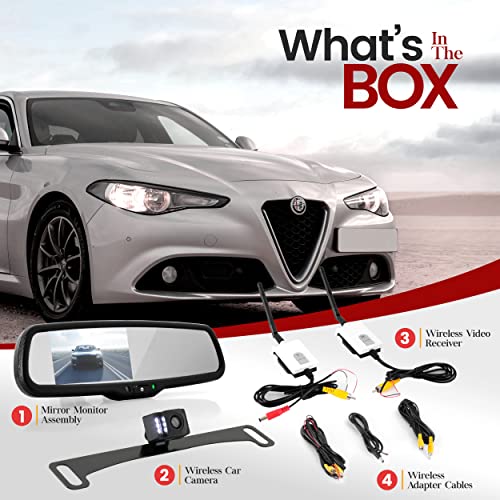 Image of Wireless Backup Rear View Camera - Waterproof License Plate Car Parking Rearview Reverse Safety /Vehicle Monitor System w / 4.3 inch Mirror Video LCD, Distance Scale Lines, Night Vision - Pyle PLCM4590WIR