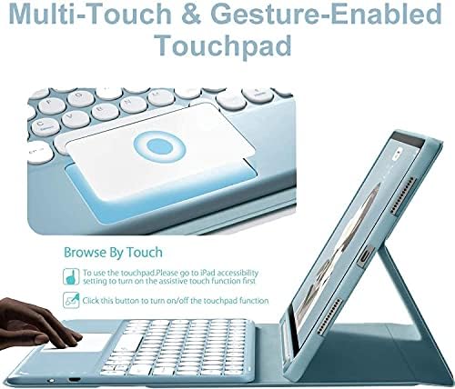 PboyiqiS Galaxy Tab S6 Lite 2022/2020 Keyboard Case-Touchpad Detachable Keyboard with S Pen Holder -Slim Leather Stand Folio Cover for Model SM-P610/P613/P615/P619, Sky Blue
