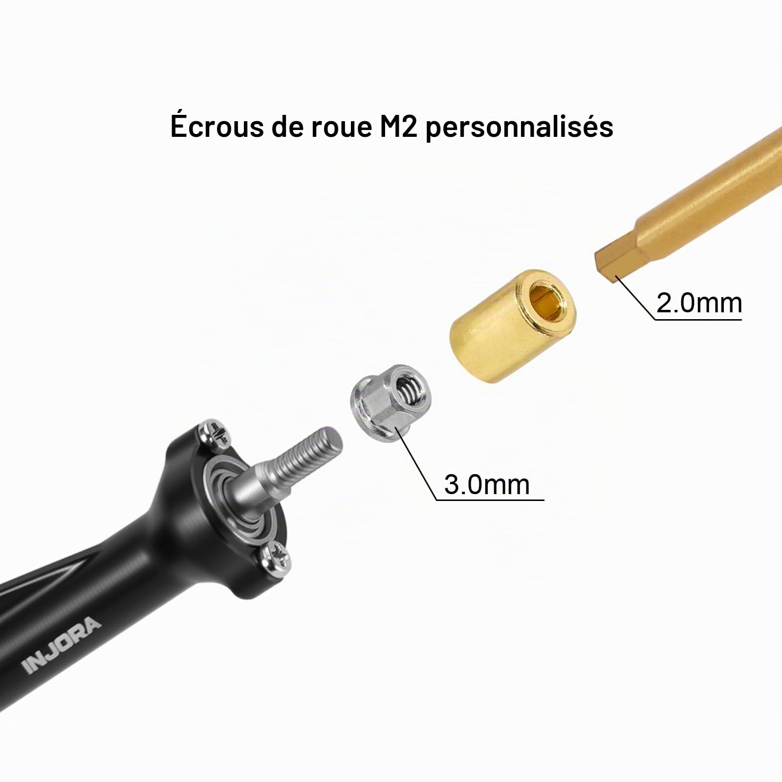INJORA Essieux Planet +3mm avec Fusées d'essieu en Laiton pour 1/30 Axial SCX30
