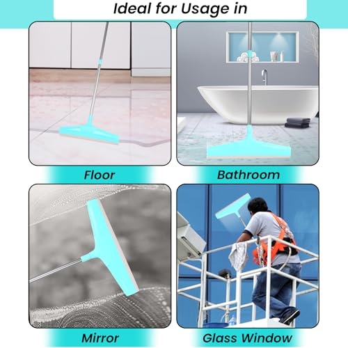 Image of Zureni Squeezee 18 inch Floor Cleaning Wiper with Long Handle & Wide Foam for Bathroom Tiles, Garage Concrete and Windows - (Random Color, Pack of 1)