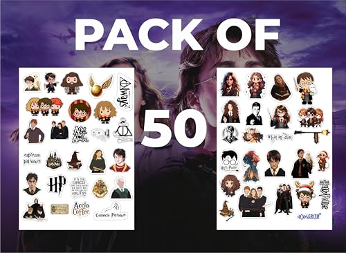 Image of Lerito Harry Potter Vinyl Stickers, Waterproof Self Adhesive Decals for Laptop, Journal, Guitar, Mobile Phone, Multicolour, 50 Pack