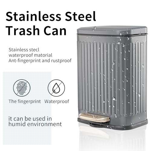 Image of 3.4Gallon Kitchen Trash Can Foot Pedal Trash Bin Stainless Steel Waste Bin Double Barrel Soft Close for Office, Living Room Bedroom with Inner Bucket(Color:Grey)