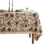 Picture of ISAENNE Designer Christmas Beige Linen Square Tablecloth,Pinecones Pattern Indoor Tablecloths,Wrinkle Resistant Decor Table Cloth for Dining Thanksgiving Kitchen Christmas,67"*67"-Carol B