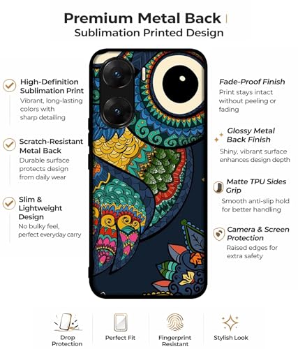 Image of Owl Illustration Design Premium 2D Printed Metal Back Case Cover for Vivo V29E 5G