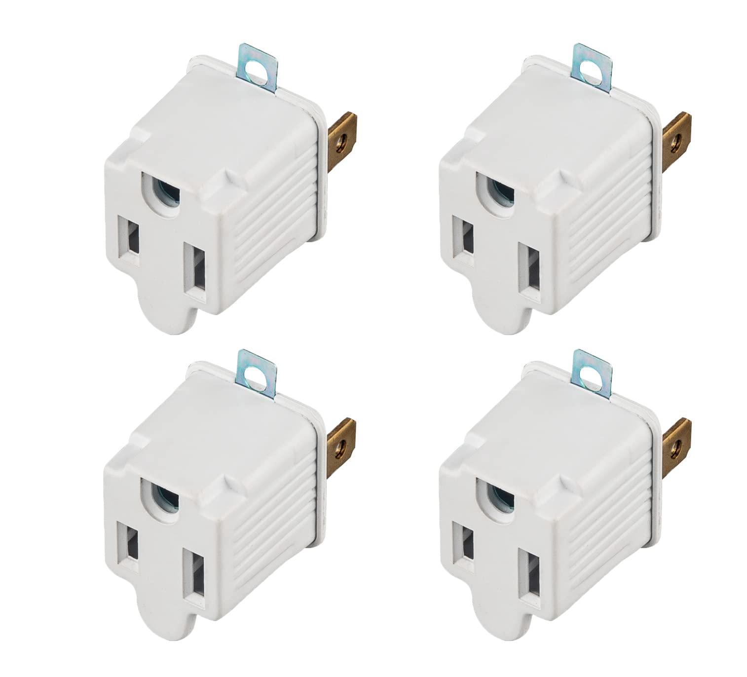 3 Prong to 2 Prong Outlet Plug Adapter Grounding Converter Socket 4 Pack, Wall Outlet Plug for Travel and Business, 15A/125V, White