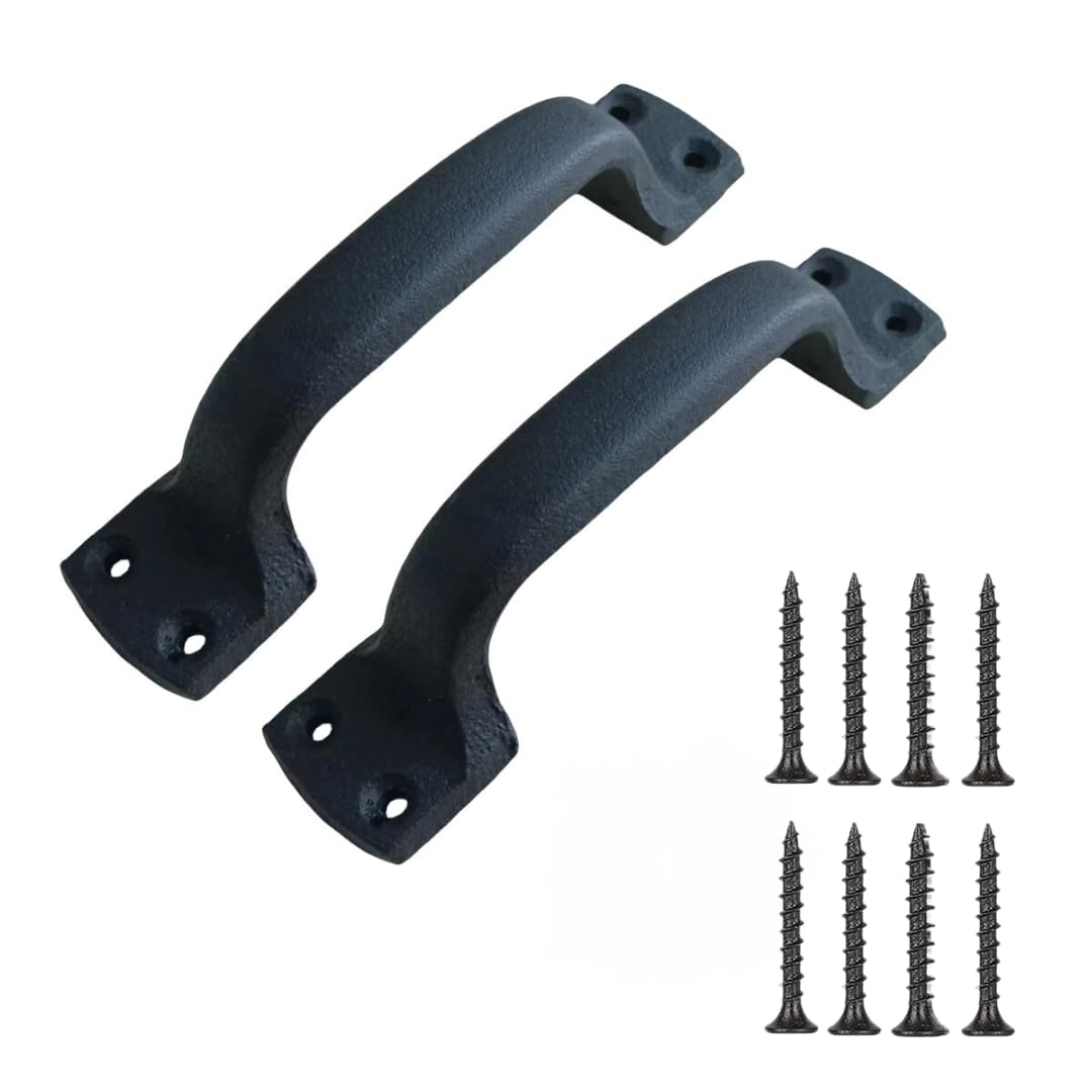 2 Pack 7" Classic Cast Iron Barn Door Handle, Black Gate Pull