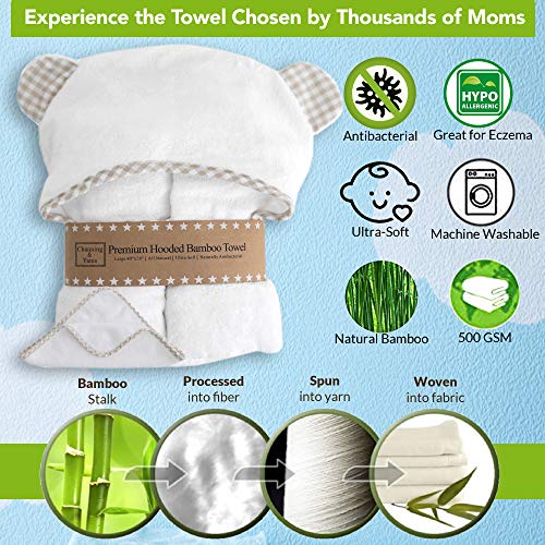 Image of Channing & Yates Premium Boutique Hooded Baby Towels and 6 Washcloth Set - Organic Viscose Made from Bamboo Baby Towel with Hood Gift Bundle (Beige Set)
