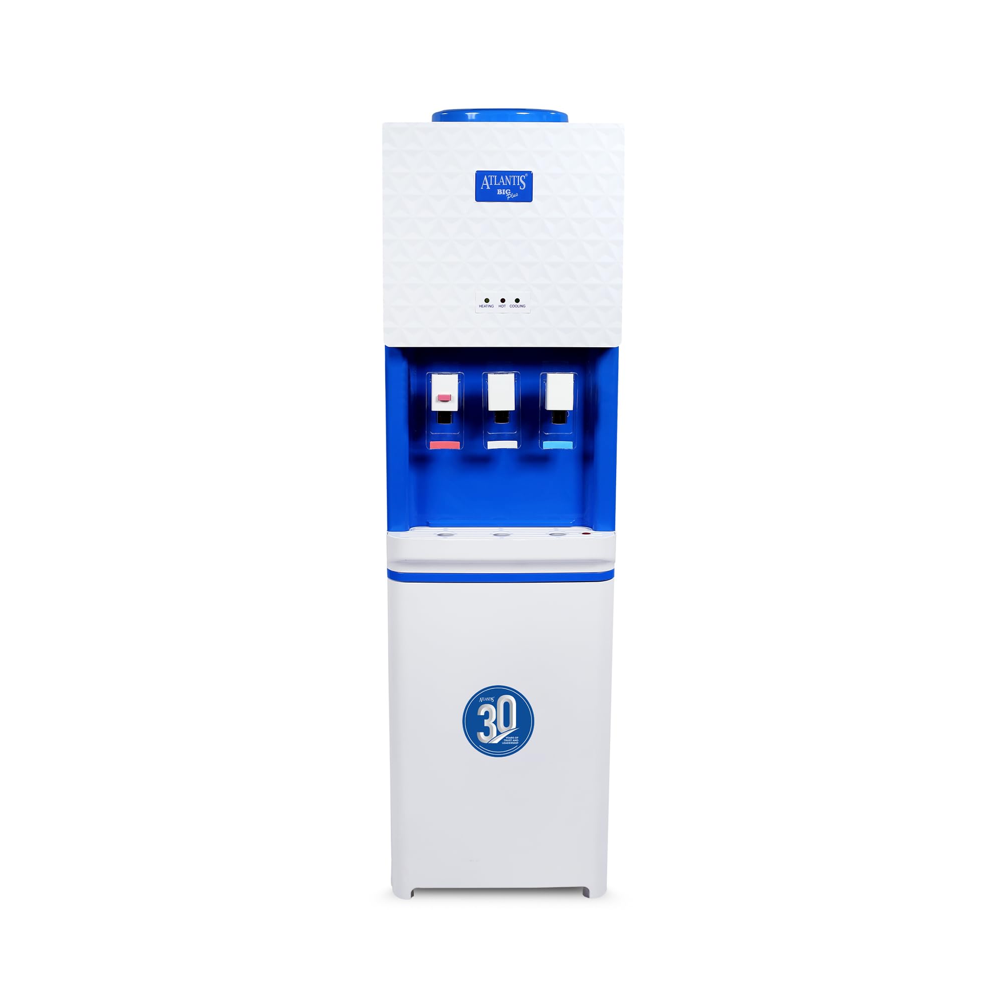 Big Plus | Hot, Normal & Cold Water Dispenser | 5L/Hour Cooling Capacity | 8L Cold Tank Storage | Smart Glass Push-Pull Taps | 1 Year Warranty | BIS Certified, Offices, Showrooms & Hospitals