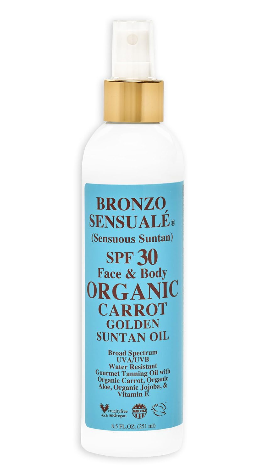 Bronzo Sensuale SPF 30 Sunscreen Protective Golden Tanning Organic Carrot Oil 8.5 Ounces
