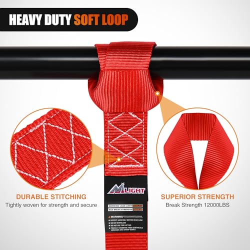 Image of Nilight Soft Loop 1.7 inchx17 inch Motorcycle Tie Down Straps Heavy Duty 12000Lbs Max Break Strength for Securing ATV UTV Kayak Moving Cargo (8PK-Red)