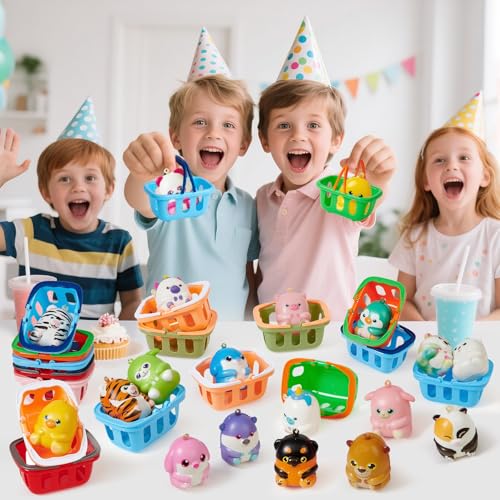 20PCS Squishies Toy Anti Stress Spielzeug Tier Kawaii Squishies Set mit Korb Party Mitgebsel Kindergeburtstag Gastgeschenke Geburtstag Mitgebsel Kinder Pinata Füllung Squeeze Toy für Kinder Mädchen